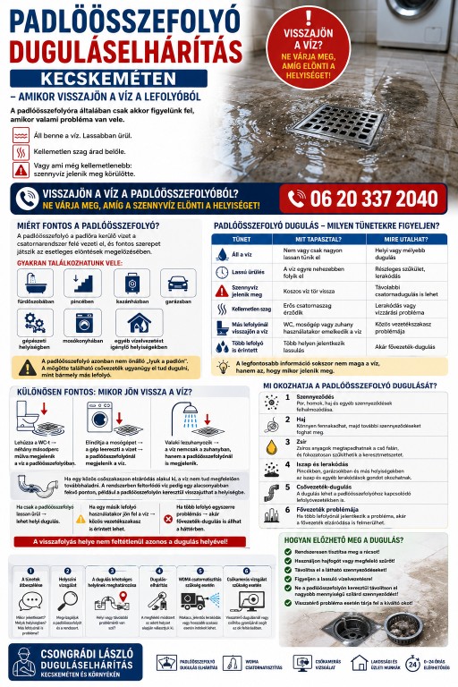 Padlóösszefolyó duguláselhárítás Kecskemét