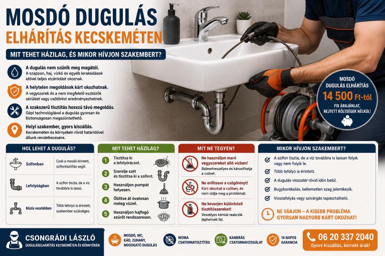 Mosdó duguláselhárítás Kecskeméten