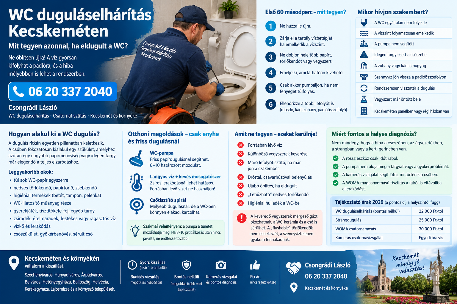 WC duguláselhárítás Kecskeméten